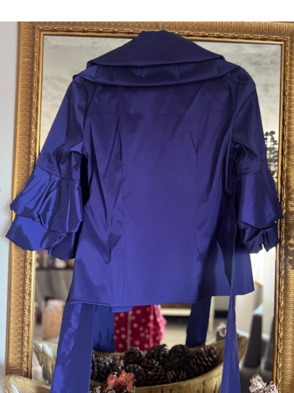 Joseph Ribkoff Purple Satin Tie Front Blazer | Ruffle Sleeve Statement Jacket - Picture 4 of 6